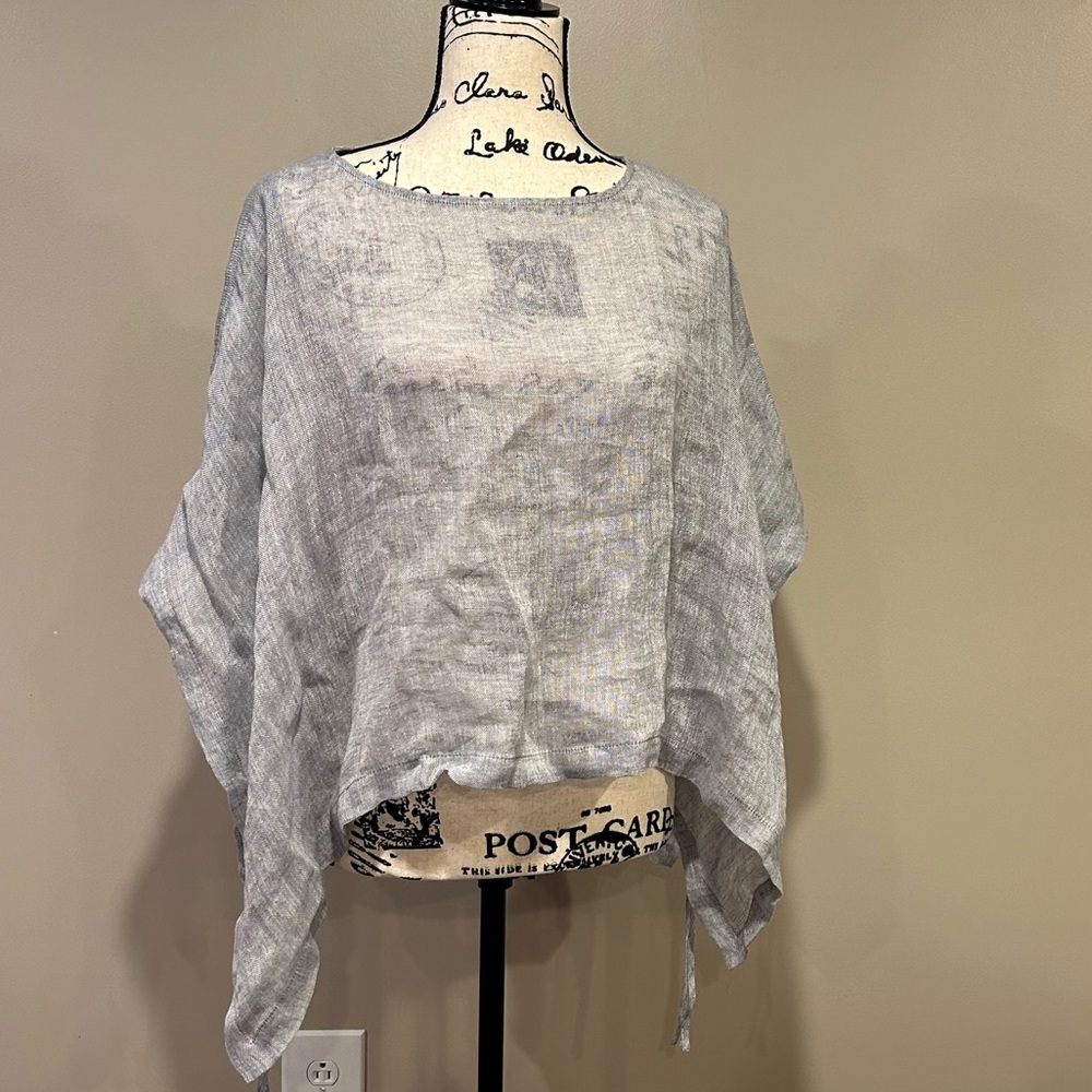 Eileen Fisher Side Tie Gauze Handkerchief Poncho - Picture 3 of 9